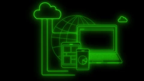 Neon cloud computing devices icons animation Stock Footage 334763833
