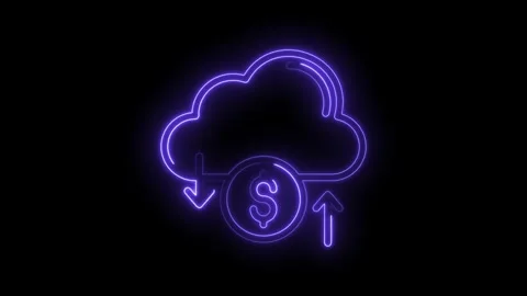 Neon cloud computing dollar money transfer exchange upload download business and Stock Footage 322982587