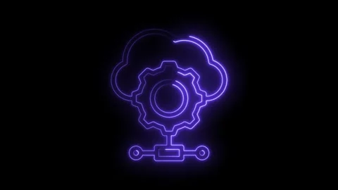 Neon cloud computing gear animation with connected nodes representing data .. Stock Footage 346014023