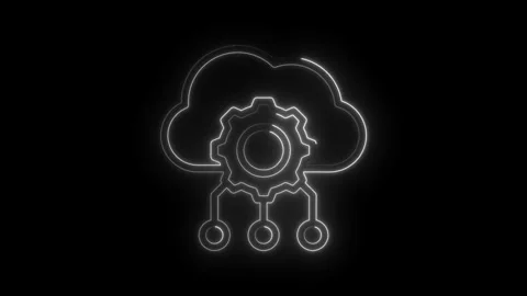 Neon cloud computing gear icon animation digital technology abstract concept Stock Footage 333951489
