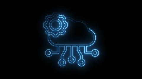 Neon cloud computing with gear integration for tech innovation on a black b.. Stock Footage 346003042