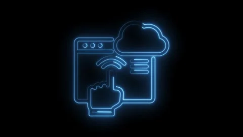 Neon cloud computing hand pointing at data server browser ui isolated Stockbeeldmateriaal 330777737