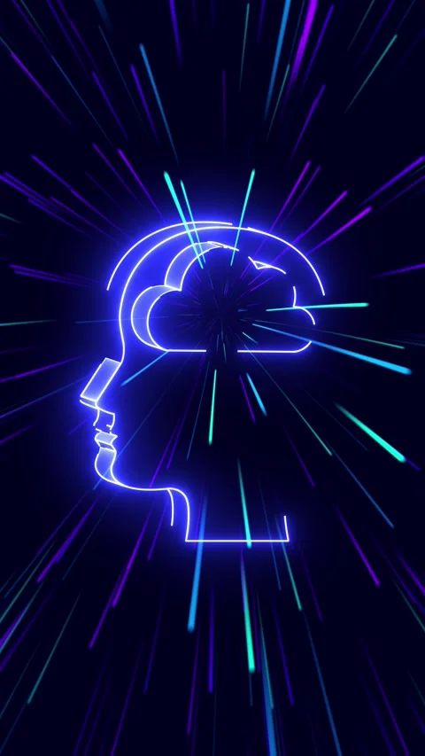 Neon cloud computing head traveling through digital space Stock Footage 323287005