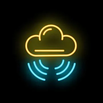 Neon cloud computing icon emitting wifi signal on black background Illustrazione stock