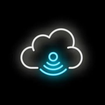 Neon cloud computing icon glowing on dark background Illustrazione stock