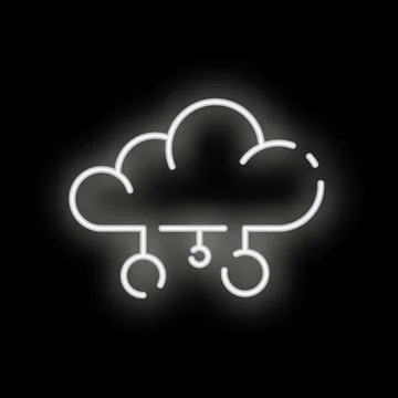Neon cloud computing icon glowing on black background Illustrazione stock