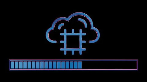 Neon Cloud Computing Icon with Loading Bar on Black Background.. 스톡 일러스트