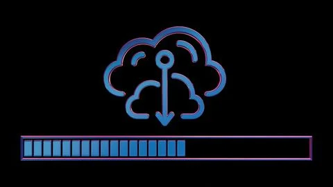 Neon Cloud Computing Icon with Loading Bar on Black Background.. イラスト素材