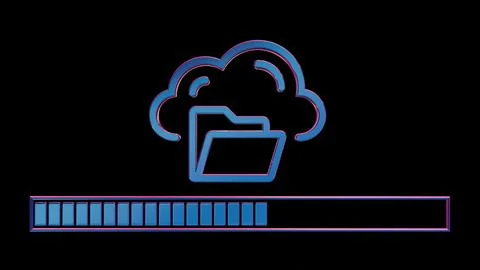 Neon Cloud Computing Icon with Loading Bar on Black Background.. Stock Illustration