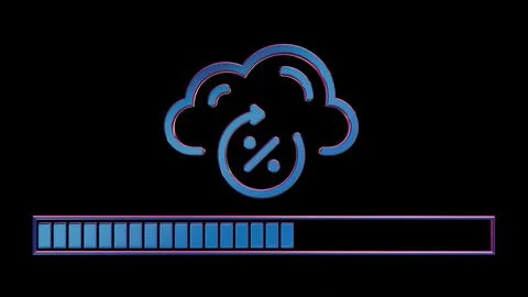 Neon Cloud Computing Icon with Loading Bar on Black Background.. Stock Illustration