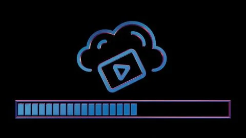 Neon Cloud Computing Icon with Loading Bar on Black Background.. 스톡 일러스트