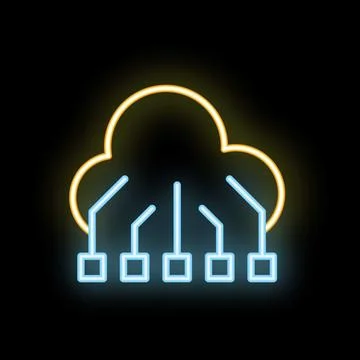 Neon cloud computing icon representing data storage and network connectivity Stock Illustration