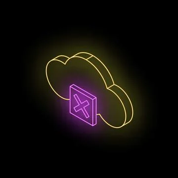 Neon cloud computing icon showing disconnection error message Illustrazione stock