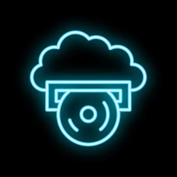 Neon cloud computing icon showing data storage with cd and cloud Stock Illustration