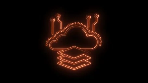 Neon cloud computing layers with data servers connecting on dark background.. Stock Footage 316673292