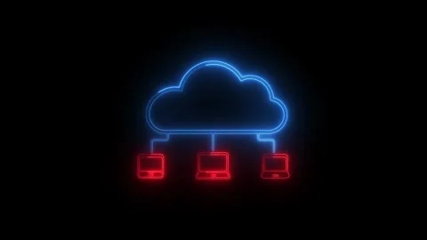 Neon cloud computing network connecting digital devices, technology concept Stock Footage 333674710
