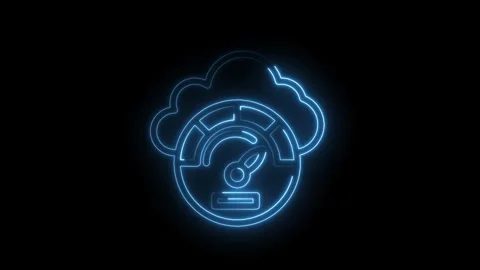 Neon cloud computing performance meter animation on black background reveal.. Video stock 312309634