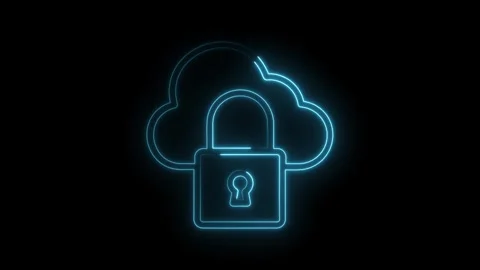 Neon cloud computing security animation with lock cyber protection and data Stock Footage 322975140