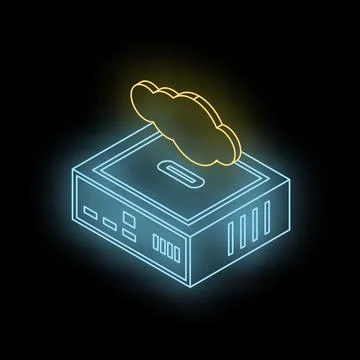 Neon cloud computing server icon representing data storage and online access Illustrazione stock