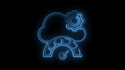 Neon cloud computing speed meter gear animation technology concept digital .. Stock Footage 346014154