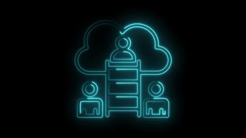 Neon cloud computing teamwork and collaboration on isolated black background Stock Footage 322975437