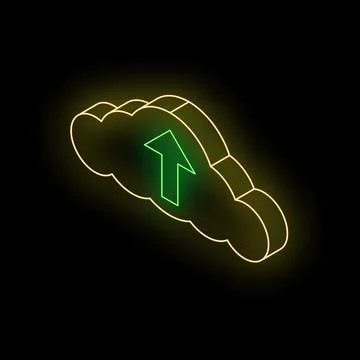 Neon cloud computing upload symbol on black background Illustrazione stock
