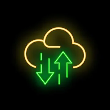 Neon cloud computing uploading and downloading data icon Stock Illustration