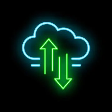 Neon cloud computing uploading and downloading data icon Illustrazione stock