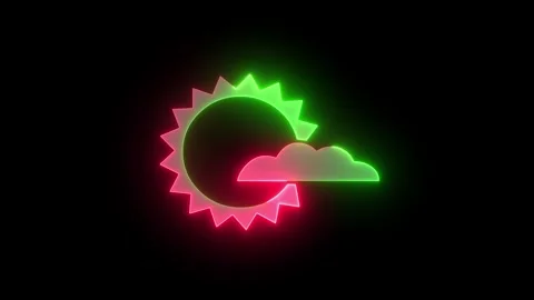 Neon cloud cover icon green red color animation black background Stock Footage 265398262