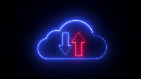 Neon Cloud Data Upload and Download Icon Animation Stock-Footage 345009297