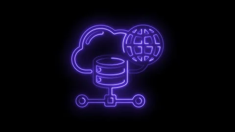 Neon cloud database and global network connection symbol animation over black Stock Footage 330782727