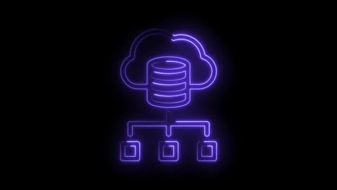 Neon cloud database with connected nodes representing data flow and network.. Stock Footage 346014148