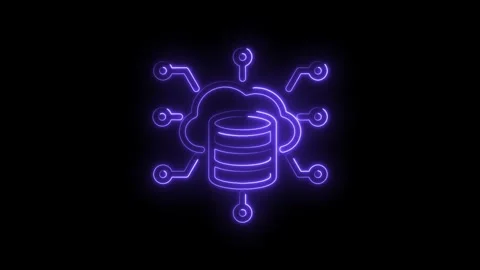 Neon cloud database network connection icon glowing purple abstract technology Stock Footage 333952576