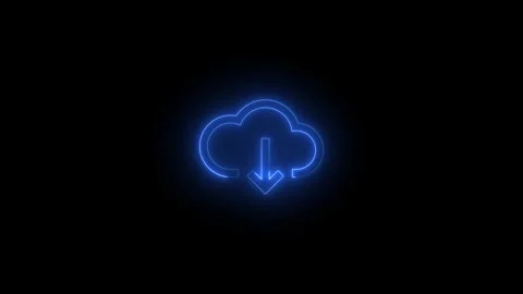 Neon cloud down arrow icon glowing black background animation Vidéo 289472958
