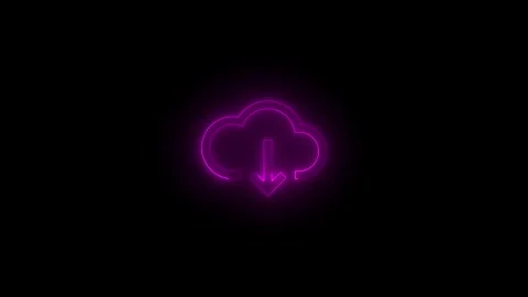 Neon cloud down arrow icon glowing black background animation Vídeo Stock 289472976