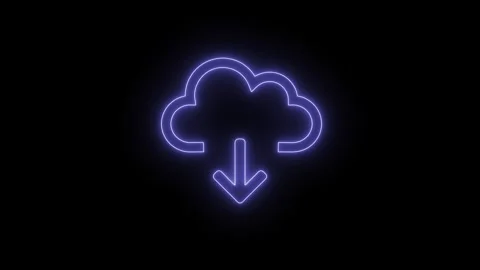 Neon cloud download icon glowing with purple light on black background symb.. Stock Footage 345549788