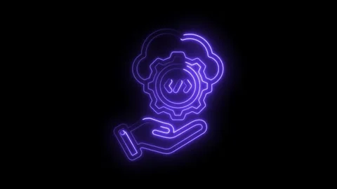 Neon cloud gear on hand digital technology concept programming code abstrac.. Stock Footage 346014207