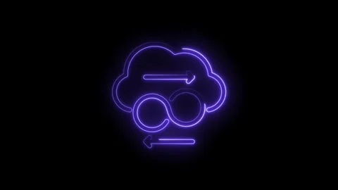 Neon cloud infinity loop symbol with arrows representing data transfer and Stock Footage 333961946