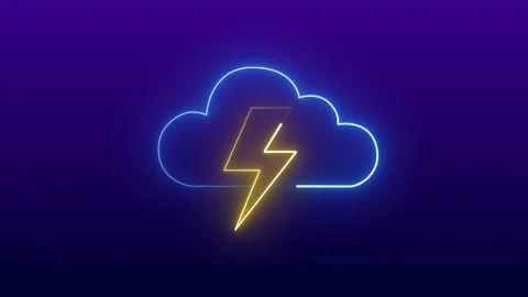 Neon Cloud with Lightning Bolt Stock Footage 316869068