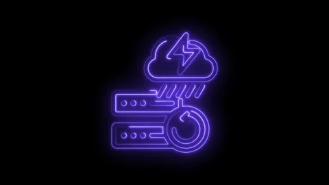 Neon cloud lightning storm server data backup restore icon animation digital Stock Footage 333952085