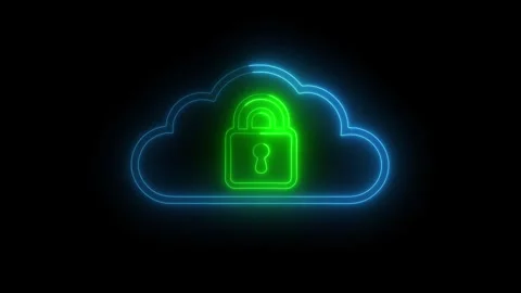 Neon cloud lock icon animation loop for digital security, safe network concepts Stock Footage 333920759