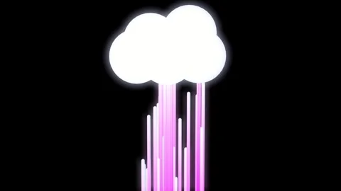 A neon cloud with rain on a black background. Weather icon. 3D animation. Stock Footage 259986330