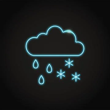 Neon cloud with rainfall and snow icon in line style Stock Illustration