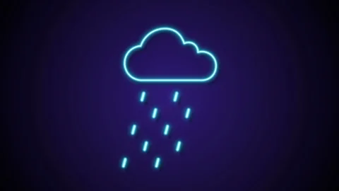 Neon cloud raining icon animation motion graphic Video stock 108440492