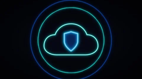 Neon cloud security shield icon animation cyber data protection and network.. Stock Footage 344861706