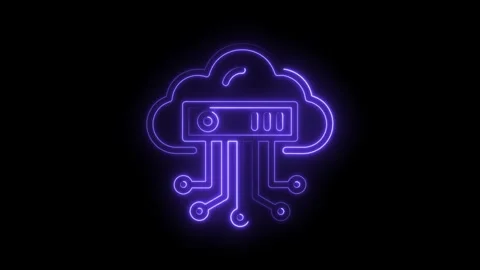 Neon cloud server with circuit board connections illuminating digital data flow Stock Footage 322961474