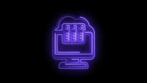 Neon cloud server icon glowing purple on black background digital data stor.. Stock Footage 346122725