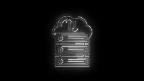 Neon cloud server icon with upload download arrows glowing on black backgro.. Stock Footage 346128343