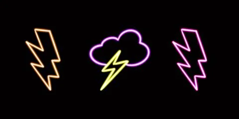 Neon Cloud Set. glowing desktop icon, Electric neon sticker, neon figure イラスト素材