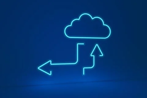 Neon cloud shape with up and down arrows. 3d illustration. Stock Illustration